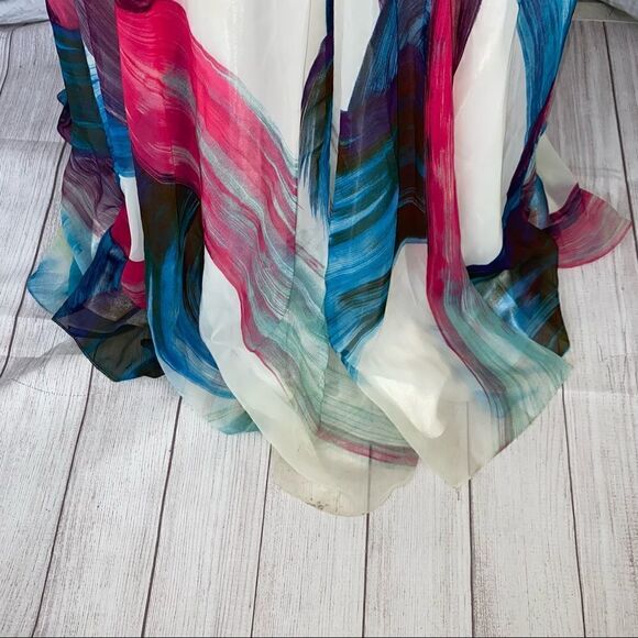 Scala strapless brush print multicolor maxi dress sz 4 - Picture 13 of 16
